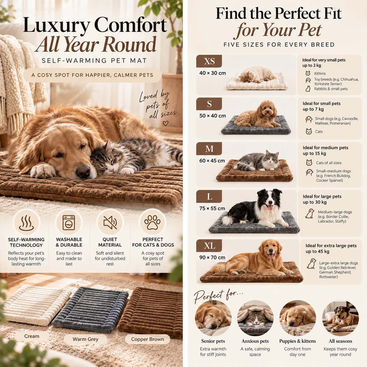 Sunday Sleeper™ CozyPaws Self-Warming Pet Mat
